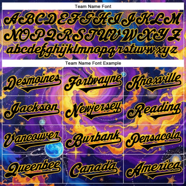 Custom Purple Black-Yellow 3D Pattern Design Outer Space Galaxy Authentic Baseball Jersey