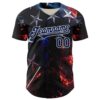 Custom Blue Navy-White 3D Pattern Design Outer Space Light Swords American Flag Authentic Baseball Jersey