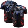 Custom Blue Navy-White 3D Pattern Design Outer Space Light Swords American Flag Authentic Baseball Jersey