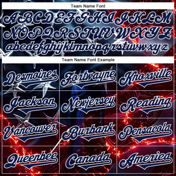Custom Blue Navy-White 3D Pattern Design Outer Space Light Swords American Flag Authentic Baseball Jersey