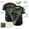 Custom Blue Black-Yellow 3D Pattern Design Outer Space Starships Authentic Baseball Jersey