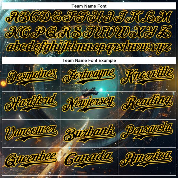 Custom Blue Black-Yellow 3D Pattern Design Outer Space Starships Authentic Baseball Jersey