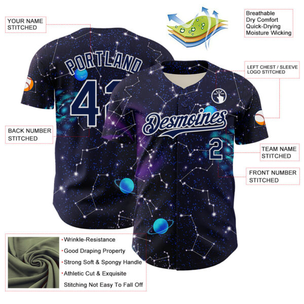 Custom Dark Purple Navy-White 3D Pattern Design Outer Space Galaxy Solar Authentic Baseball Jersey