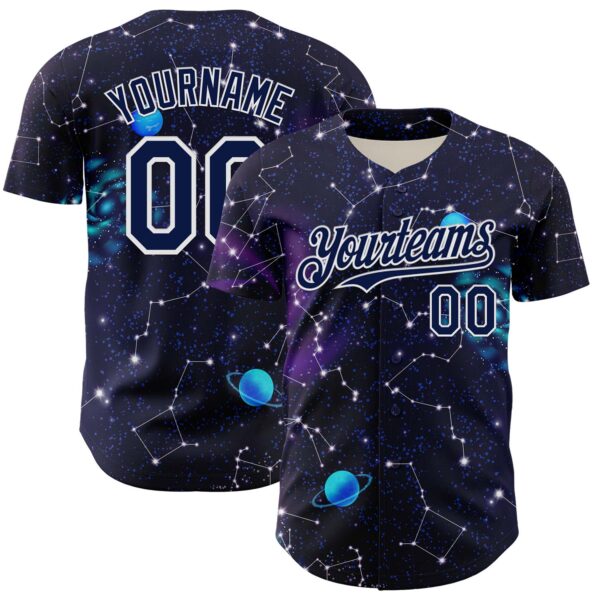 Custom Dark Purple Navy-White 3D Pattern Design Outer Space Galaxy Solar Authentic Baseball Jersey