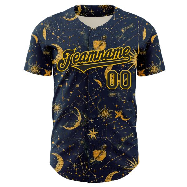 Custom Blue Black-Yellow 3D Pattern Design Outer Space Galaxy Solar Authentic Baseball Jersey