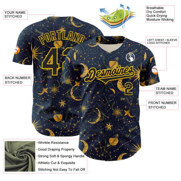 Custom Blue Black-Yellow 3D Pattern Design Outer Space Galaxy Solar Authentic Baseball Jersey