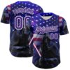 Custom Blue Purple-White 3D Pattern Design Outer Space Light Swords American Flag Authentic Baseball Jersey