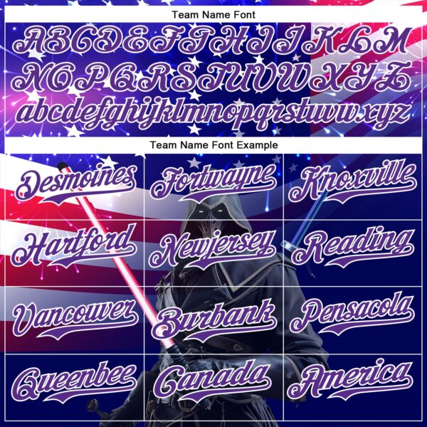 Custom Blue Purple-White 3D Pattern Design Outer Space Light Swords American Flag Authentic Baseball Jersey