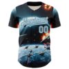 Custom Blue Shadow Blue-White 3D Pattern Design Outer Space Starships Authentic Baseball Jersey