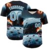Custom Blue Shadow Blue-White 3D Pattern Design Outer Space Starships Authentic Baseball Jersey