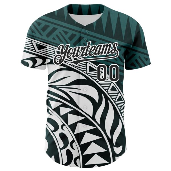 Custom Teal Black-White 3D Polynesian Style Islander Authentic Baseball Jersey