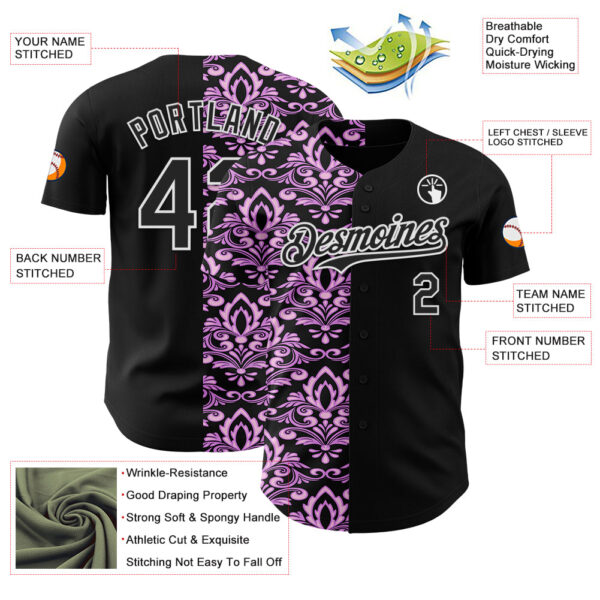 Custom Black Purple-White 3D Polynesian Style Islander Authentic Baseball Jersey