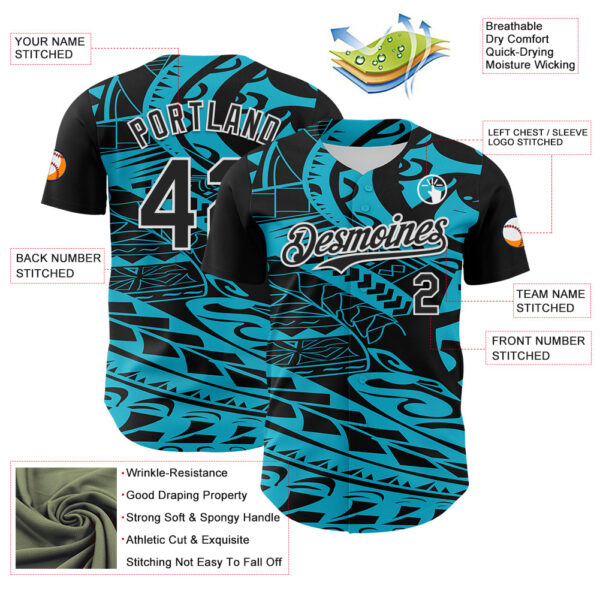 Custom Black Lakes Blue-White 3D Polynesian Style Islander Authentic Baseball Jersey