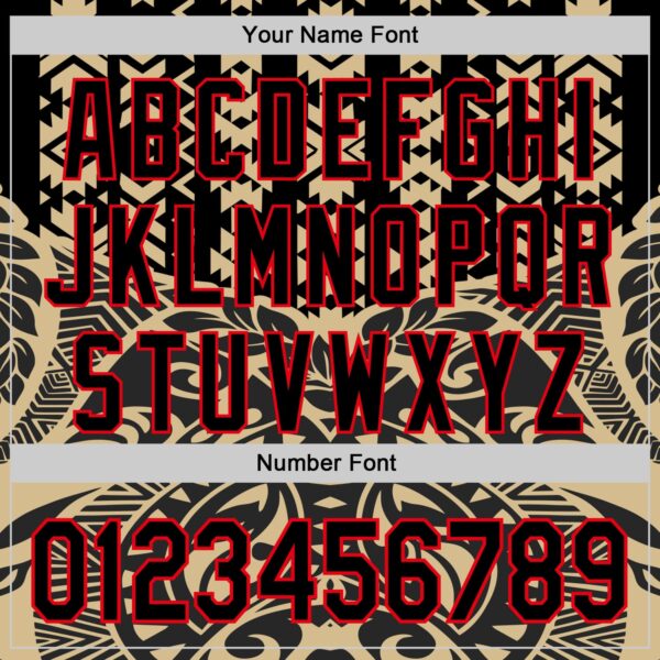 Custom Black Vegas Gold-Fire Red 3D Polynesian Style Islander Authentic Baseball Jersey