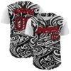 Custom Black White-Fire Red 3D Polynesian Style Islander Authentic Baseball Jersey