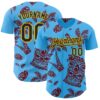 Custom Sky Blue Black Crimson-Gold 3D Polynesian Style Tiki Culture Islander Authentic Baseball Jersey