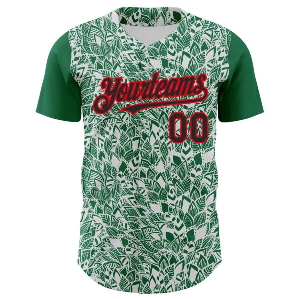 Custom White Black Kelly Green-Fire Red 3D Polynesian Style Islander Authentic Baseball Jersey