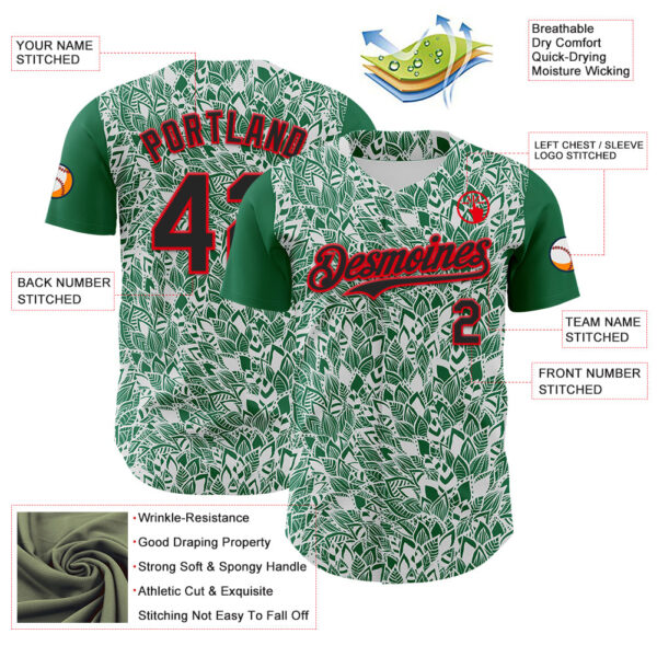 Custom White Black Kelly Green-Fire Red 3D Polynesian Style Islander Authentic Baseball Jersey