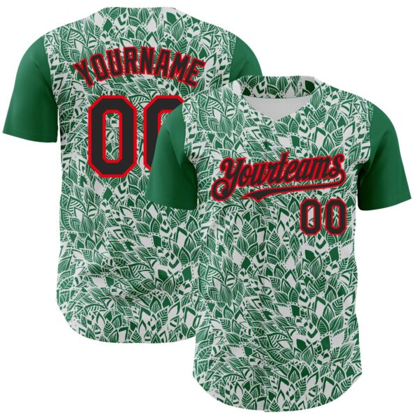 Custom White Black Kelly Green-Fire Red 3D Polynesian Style Islander Authentic Baseball Jersey