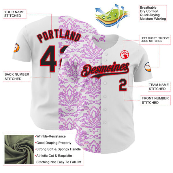 Custom White Black Purple-Fire Red 3D Polynesian Style Islander Authentic Baseball Jersey
