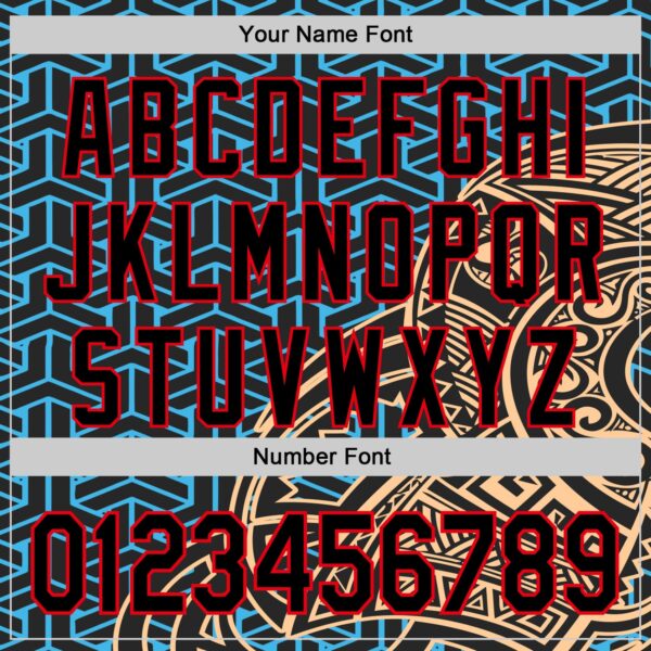 Custom Black Sky Blue Old Gold-Fire Red 3D Polynesian Style Islander Authentic Baseball Jersey