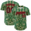 Custom Kelly Green Black Vegas Gold-Fire Red 3D Polynesian Style Islander Authentic Baseball Jersey