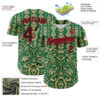 Custom Kelly Green Black Vegas Gold-Fire Red 3D Polynesian Style Islander Authentic Baseball Jersey