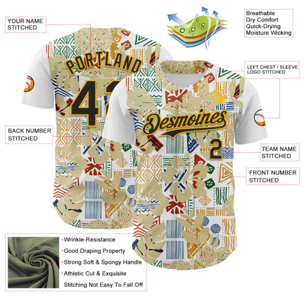 Custom White Black-Gold 3D Polynesian Style Palm Leaves Islander Authentic Baseball Jersey