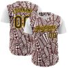 Custom White Black Brown-Gold 3D Polynesian Style Islander Authentic Baseball Jersey