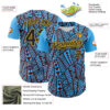 Custom Sky Blue Black Brown-Gold 3D Polynesian Style Islander Authentic Baseball Jersey