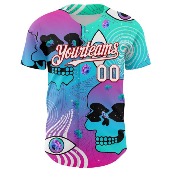 Custom Blue White-Red 3D Pattern Design Trippy Magic Mushrooms Skull Authentic Baseball Jersey