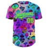 Custom Purple Neon Green-Lakes Blue 3D Pattern Design Trippy Psychedelic Magic Mushrooms Authentic Baseball Jersey
