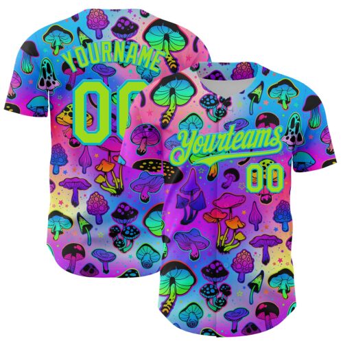 3DPattern7957 Custom Purple Neon Green-Lakes Blue 3D Pattern Design Trippy Psychedelic Magic Mushrooms Authentic Baseball Jersey