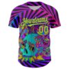Custom Purple Neon Green 3D Pattern Design Trippy Magic Mushrooms Skull Authentic Baseball Jersey