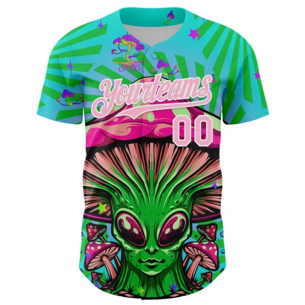 Custom Blue Light Pink-White 3D Pattern Design Trippy Magic Mushrooms Alien Authentic Baseball Jersey