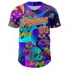Custom Blue Orange-Ice Blue 3D Pattern Design Trippy Magic Mushrooms Skull Authentic Baseball Jersey