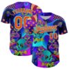 Custom Blue Orange-Ice Blue 3D Pattern Design Trippy Magic Mushrooms Skull Authentic Baseball Jersey