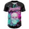Custom Black Pink-Ice Blue 3D Pattern Design Trippy Magic Mushrooms Skull Authentic Baseball Jersey