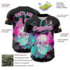 Custom Black Pink-Ice Blue 3D Pattern Design Trippy Magic Mushrooms Skull Authentic Baseball Jersey