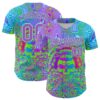 Custom Blue Medium Purple-Ice Blue 3D Pattern Design Trippy Magic Mushrooms Skull Authentic Baseball Jersey