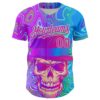 Custom Blue Deep Pink-Ice Blue 3D Pattern Design Trippy Magic Mushrooms Skull Authentic Baseball Jersey