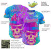 Custom Blue Deep Pink-Ice Blue 3D Pattern Design Trippy Magic Mushrooms Skull Authentic Baseball Jersey