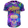 Custom Purple Neon Green-Deep Pink 3D Pattern Design Trippy Magic Mushrooms Skull Authentic Baseball Jersey