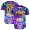Custom Purple Neon Green-Deep Pink 3D Pattern Design Trippy Magic Mushrooms Skull Authentic Baseball Jersey