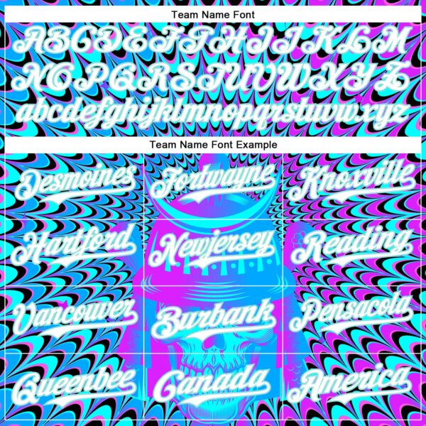 Custom Purple White-Ice Blue 3D Pattern Design Trippy Magic Mushrooms Skull Authentic Baseball Jersey