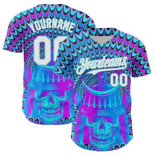 Custom Purple White-Ice Blue 3D Pattern Design Trippy Magic Mushrooms Skull Authentic Baseball Jersey