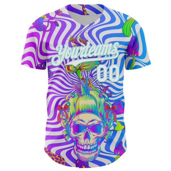 Custom Purple White-Ice Blue 3D Pattern Design Trippy Magic Mushrooms Skull Authentic Baseball Jersey