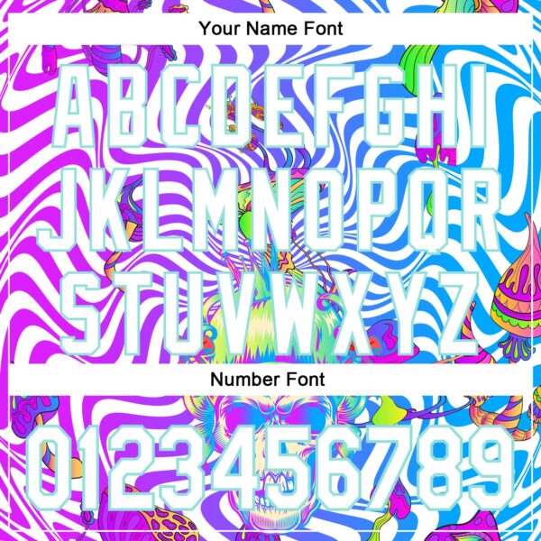 Custom Purple White-Ice Blue 3D Pattern Design Trippy Magic Mushrooms Skull Authentic Baseball Jersey