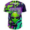 Custom Black Purple-White 3D Pattern Design Trippy Skull Alien Authentic Baseball Jersey