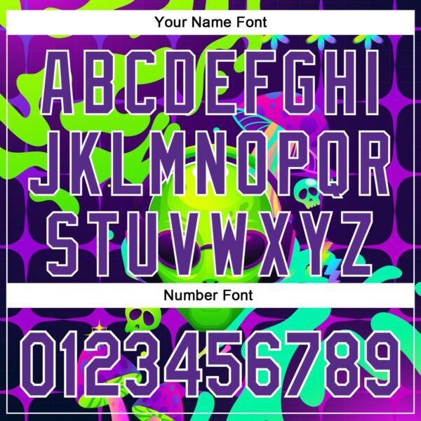 Custom Black Purple-White 3D Pattern Design Trippy Skull Alien Authentic Baseball Jersey